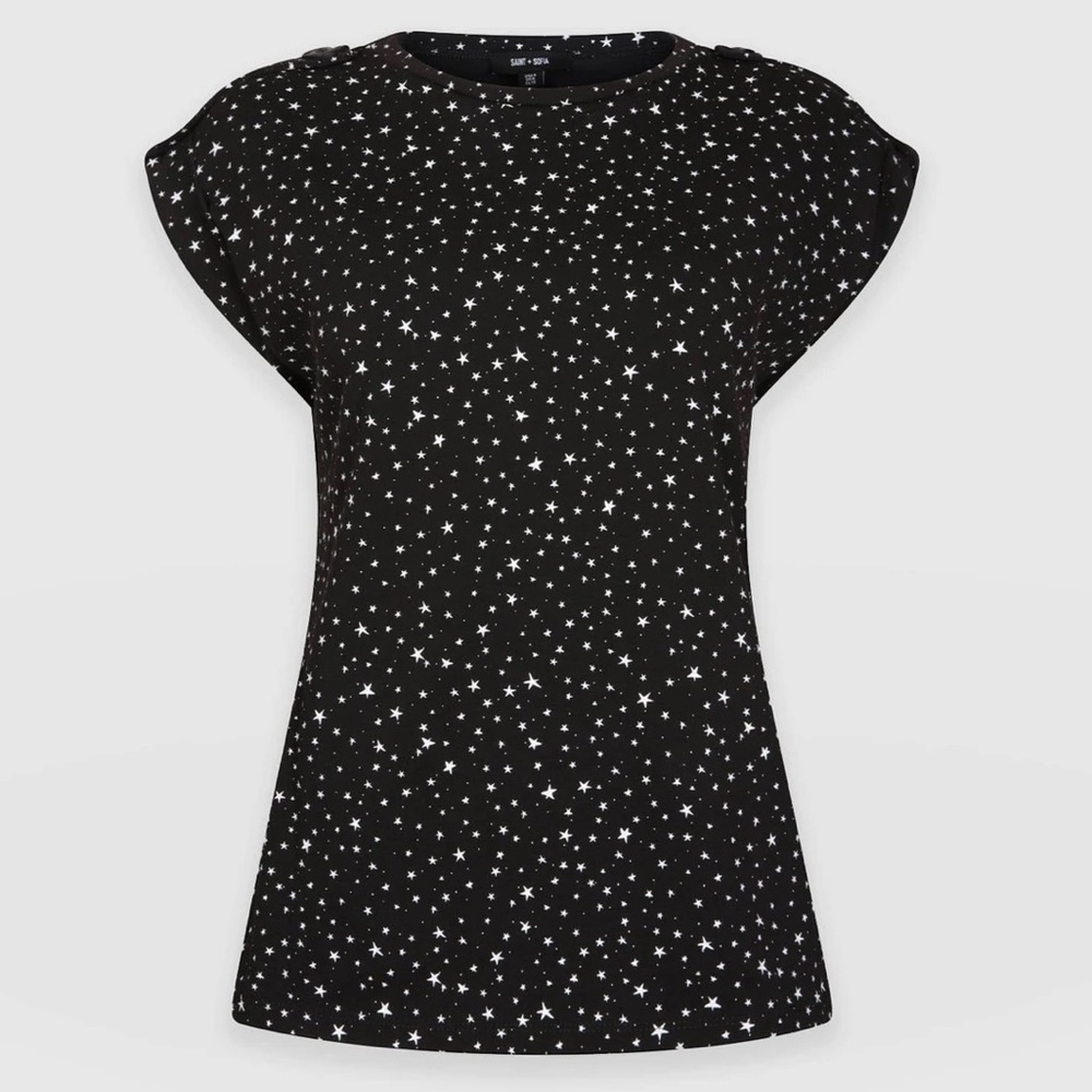 Saint + Sofia Turn up tee in black star US size 10